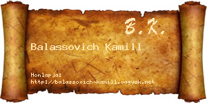 Balassovich Kamill névjegykártya